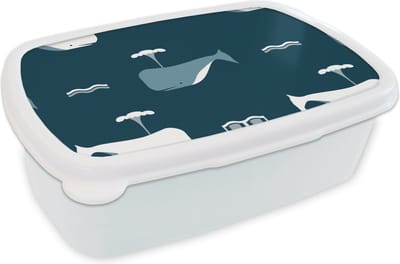Broodtrommel Wit - Lunchbox - Brooddoos - Patronen - Walvis - Water - Kindje - Jongens - Kinderen - Kids - 18x12x6 cm - Volwassenen