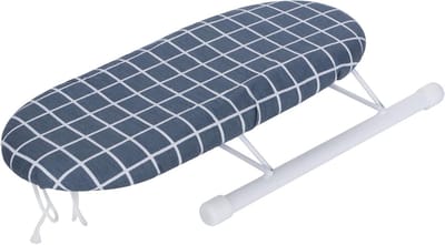 Vouwbaar Mini Bord met Mouwen en Manchet voor Thuisgebruik en Reizen - Donkerblauw Geruit, Compact en Handig