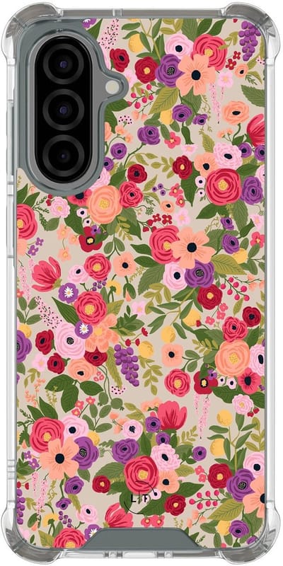 Shockproof hoesje - Geschikt voor Samsung Galaxy A36 - Floral garden - Extra sterke case - TPU/polycarbonaat - Bloemen - Roze, Transparant