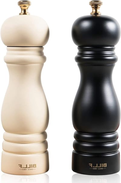 Set van 2 Houten Pepermolen en Zoutmolen, Handmatige en Navulbare Molens van 17,8 cm met Instelbare Keramische Maalmechanisme in Zwart en Beige