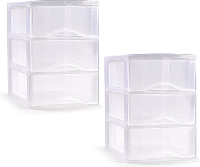 PlasticForte ladeblokje/bureau organizer - 2x - 3 lades - transparant - L26 x B37 x H37 cm