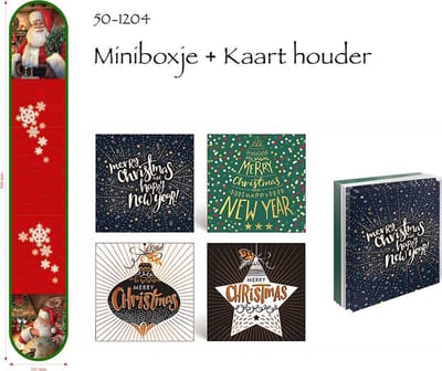 50 Luxe dubbele Kerstkaarten & gratis Kaartenhouder - 2 x 25 st - Folie - 4 motieven -  Witte envelop - 10 x 10 cm