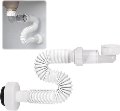 Ruimtebesparende 1/4 Inch Sifon met 360° Verstelbare Geurafsluiting, Flexibele Afvoer voor Keuken en Badkamer, Interchangeable Afvoerpijp en Afvoerputje