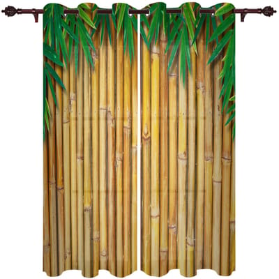 Groen Bamboe Raam Gordijn voor Slaapkamer Woondecoratie Woonkamer Achtergrond Gordijn Keuken Gordijn 135W x 92H(cm) x1