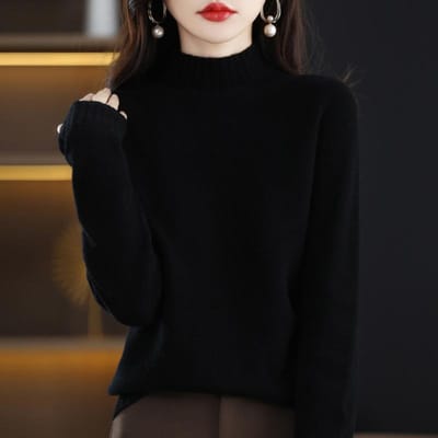 Cardigan Gilet à Col Semi-Montant Plat à Sept Aiguilles pour Femmes en Automne et Hiver Simple et Polyvalent Pull de Base Tricoté en Cachemire Épais XXL black
