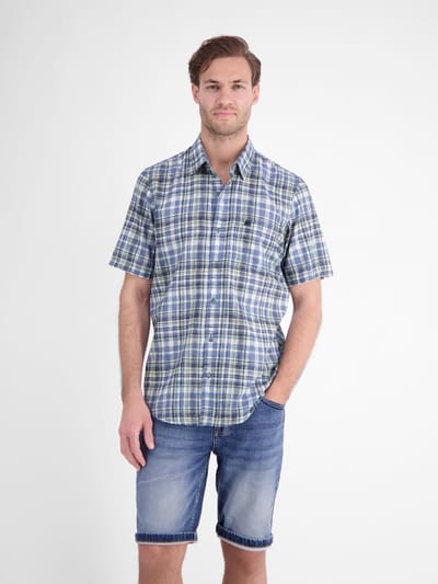 LERROS Overhemd met korte mouwen in frisse ruitdessin van luchtige mixstof , Maat: M , Kleur: CLASSIC NAVY , 60% polyester, 40% katoen