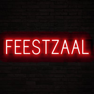FEESTZAAL - Lichtreclame Neon LED bord verlicht | SpellBrite | 86,2 x 16 cm | 6 Dimstanden & 8 Lichtanimaties | Reclamebord neon verlichting