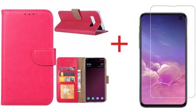 Ntech Hoesje Geschikt Voor Samsung Galaxy S10e portemonnee hoesje - Roze/Pink + Screenprotector glas