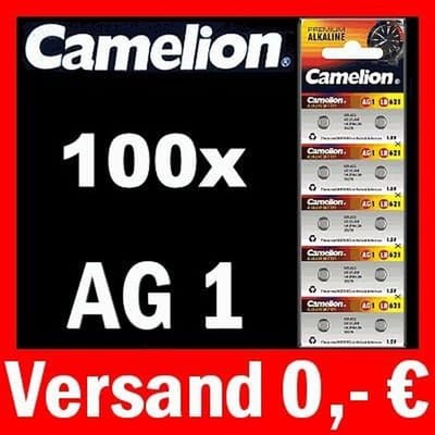100x knopcel batterijen AG1 LR60 164 364 GP64A SR621W hoogte 2,1 mm diameter 6,8 mm geschikt voor horloges en sleutelhangers