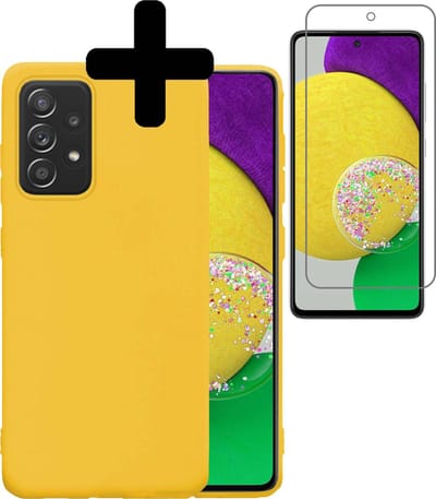 Hoesje - Met Screenprotector - Geschikt voor Samsung Galaxy A52s 5G - Sterk & Shockproof - Back Cover - Siliconen Case - Telefoon Hoes - Telefoonhoesjes - Geel