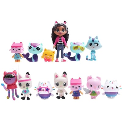 **HOT 13 stuks Gabby Poppenhuis Anime Figuur Speelgoed Lachende Auto Kat Knuffel Gaby Meisjes Poppen Mercat Cartoon Actiefiguur Kerst Verjaardag Cadeau**