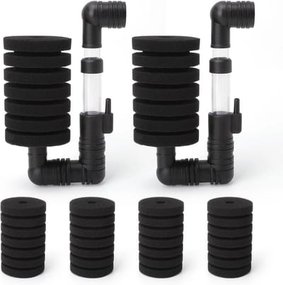 Set van 2 Sponsfilters voor Aquariums, Luchtpompfilter voor Biologische en Mechanische Reiniging, Mini Aquariumfilter met Vervangende Spons voor Garnalen, Betta en Nano Bakken