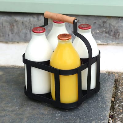 Allecto - Melkfles Houder - Traditioneel Design - Poedercoated Staal - Geschikt voor 4 Flessen - Vintage - Ideaal voor Melk en Sap