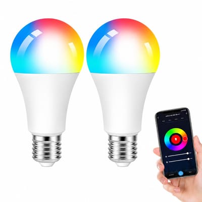 2 stuks Smart LED Lamp E27 12W 1000 lm Dimbare Gekleurde Slimme Gloeilamp RGB+2700-6500K, Gloeilamp Compatibel met Google Assistant, APP Controle, Smart Wifi Bulb, 2.4GHz Wifi
