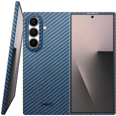 NEKIT Fiber Hoesje Geschikt voor Samsung Galaxy Z Fold 7 - Compatibel met MagSafe - High-Tech Kevlar - Back Cover Ultra Dun - Blauw
