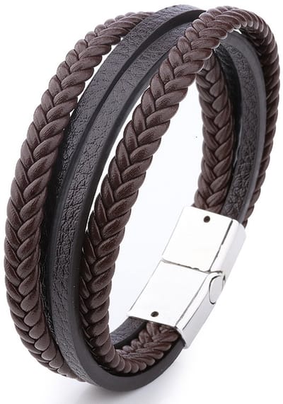 Armband Heren - Bruin Leer met Stalen Sluiting - Leren Mannen Armbanden - Papa Cadeau Voor Mannen - Vaderdag