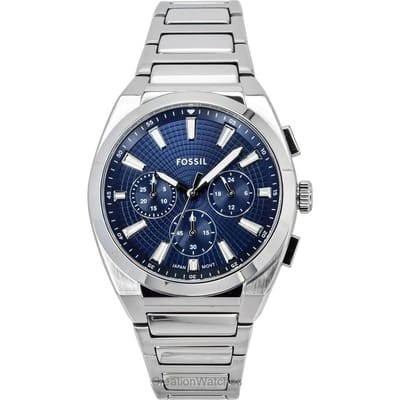 Fossil Everett Chronograaf Roestvrij Staal Blauwe Wijzerplaat Kwarts FS6104 Herenhorloge blauw