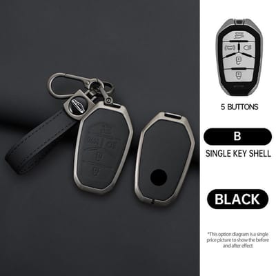 Zinklegering Leer Auto Afstandsbediening Sleutelhoes Cover Shell Fob Voor Ssang Yong G4 Rexton Beschermende Sleutelhanger Styling Accessoires black