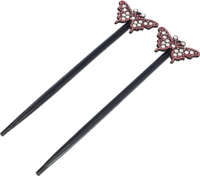 Haarsoires Haarspeld Haarpinnen 18cm - Haarstokjes - Vlinder Glitter - Hout - Roze Zwart - Set van 2 - Hair Sticks - Japanse Opsteekstokjes - Haaraccessoire voor Opsteekkapsel - Sierpinnen voor Opsteekkapsels - Hair Pins