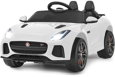 COSTWAY 12V Jaguar F-Type SVR kinderauto, op batterij aangedreven auto met afstandsbediening, verhaal & muziek, vooruit & achteruit, veerophanging, schokabsorberende wielen (Wit)