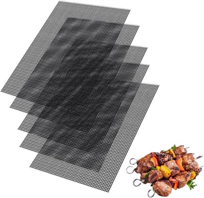 Famanu - BBQ grillmatset, anti-aanbaklaag, herbruikbaar, voor grillen, 40 x 33 cm