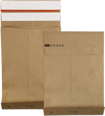 100 bruine kraftpapieren vouwenveloppen 400x500x100 mm 126 g/m² met 2 plakstroken voor retourzendingen en verzending