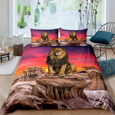 Zwarte Leeuw Dekbedovertrek Dier Met Beddengoed Kussensloop 3 Delige Beddengoed Collectie Enkel Dubbel King Queen Volledige Maat 1 Dekbed 2 Kussenslopen EU King 240x220cm
