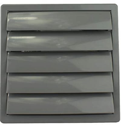 Ventilatierooster lamellenrooster weerbestendig kunststof afvoerlucht 170 x 170 mm vierkant Ø 100 mm grijs