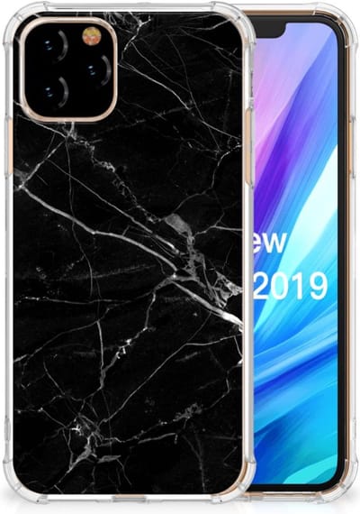 Apple iPhone 11 Pro Anti-Shock Hoesje Marmer Zwart - Origineel Cadeau Vader