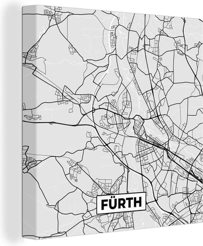Canvas Schilderij Duitsland - Plattegrond - Fürth - Kaart - Stadskaart - 20x20 cm - Wanddecoratie