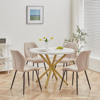 Ronde Eetkamerset 5-Delig: Eettafel 100 cm met 4 Comfortabele Stoelen