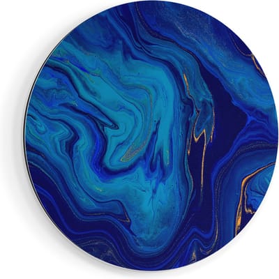 Artaza Dibond Muurcirkel Abstracte Kunst - Blauw met Gouden Verf - Ø 60 cm - Wandcirkel - Rond Schilderij - Voor Binnen en Buiten