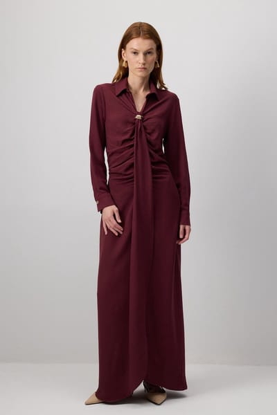 Touché Privé - Geplooide jurk met broche - Bordeaux - Dames