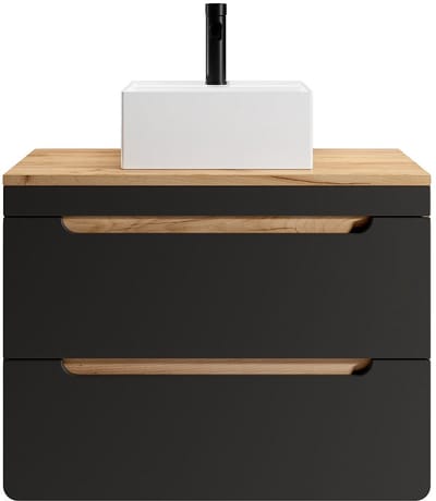 Vente-unique Hangmeubel voor badkamer met opbouwwaskom - 80 cm - Licht naturel en antraciet - ARUBA