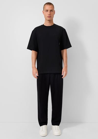 Rechthoekige broek met plooien in gewassen stof QS