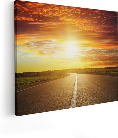 Artaza Canvas Schilderij Landschap - 50x40 cm - Wanddecoratie Zonsondergang - Muurdecoratie Weg - Kamer Accessoires Natuur