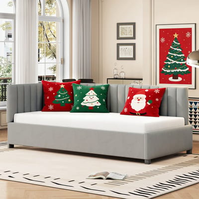 MODFU Bedframe 90x200 cm, gestoffeerd en comfortabel met zacht fluweel, multifunctioneel slaapbankontwerp