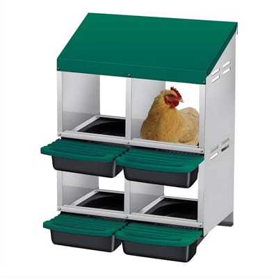 Kip-nistbox - Voor kippenhouderij of eiercollectie - 2-laags opklapbaar met 4 compartimenten - Metaal met uittrekbare eierdoos - Groen
