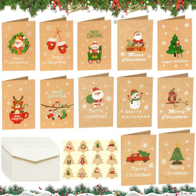 NTHProducts - Kerstkaarten - 12 Stuks - Met Enveloppen en Stickers - Voor Kerstgroeten - Unisex-Kids - Hoogwaardige Kwaliteit