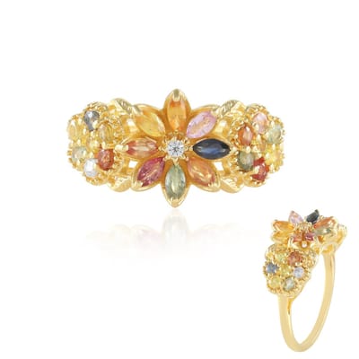 Cavill - Zilveren Ring - 925 Sterling Zilver Verguld - Marquise en Ronde Madagaskische Saffieren 1,637 Ct - Luxe Damesring met Cambodjaanse Zirkoon