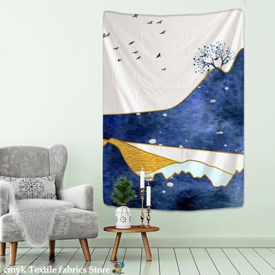 Japanse Illustratie Wandtapijt Wandhanger Kleurrijk Boheems Klein Fris Ins Wind Matras Woonkamer Huisdecoratie 95x70CM blue