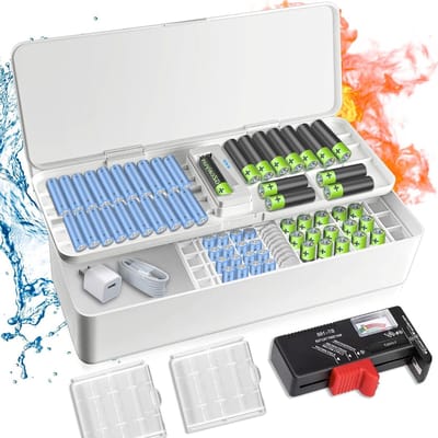 Dubbele Laags Batterijopslagdoos voor 115 Batterijen met Tester en 2 Kleine Dozen, Ideaal voor AA, AAA en Knopcelbatterijen
