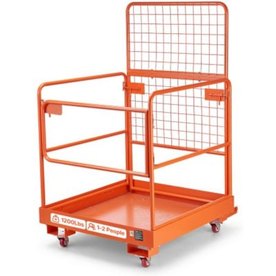 VEVOR vorkheftruckplatform 920x1045mm, 544,31kg. Robuuste werkbak van koolstofstaal, werkplatform met vorkopeningen van 155x60mm, borgpen, wielen, veiligheidsbak voor werken op hoogte.