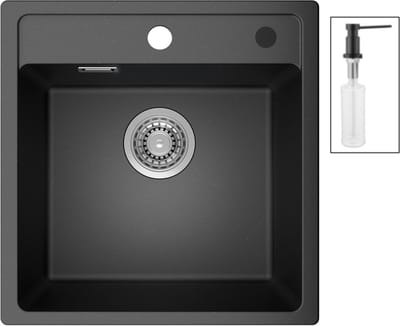 ANYCEE MAX Granieten Spoelbak voor keuken 45x46cm - Enkele Spoelbakken Graniet Met Zeepdispenser - Onderbouw Spoelbak Antraciet - Met waterafvoersysteem - Voor 45 cm Kast