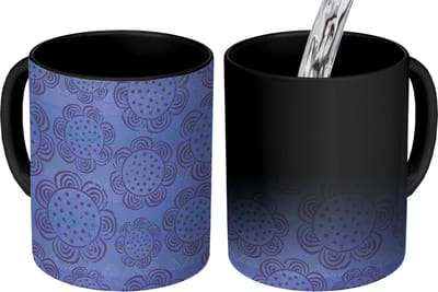 Magische Mok - Foto op Warmte Mokken - Koffiemok - Bloemen - Patronen - Blauw - Magic Mok - Beker - 350 ML - Theemok