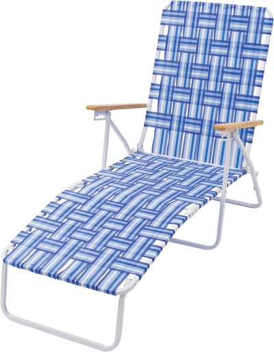 Opvouwbare Gazon Stoel - Lounger Ligstoel - Ontspannen Buiten - 4 Liggende Posities - 11.25 Inch Hoog - Blauw Wit