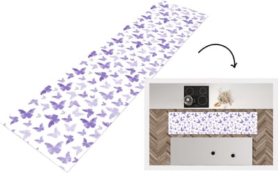 Keukenloper - Loper keuken - Vlinder - Paars - Patronen - 200x50 cm - Keukenloper vinyl