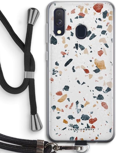 Case Company® - Hoesje met koord geschikt voor Samsung Galaxy A40 hoesje met Koord - Terrazzo N°4 - Telefoonhoesje met Zwart Koord - Bescherming aan alle Kanten en Over de Schermrand
