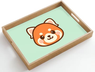 Dienblad hout 50x35 cm - Schootdienblad - Rode panda - Groen - Cartoon - Borrelplank rechthoek - Plateau dienbladen