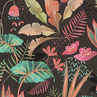 Retro behang Profhome 393481-GU vliesbehang hardvinyl warmdruk in reliëf licht gestructureerd met bloemmotief mat antraciet zwart groen roze 5,33 m2